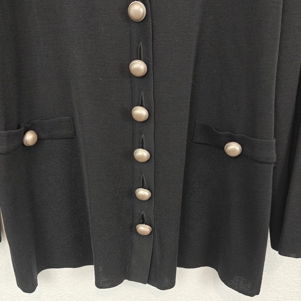Misook Pearl Button Up Black Light Weight V-neck Cartigan Size Medium Women's - Picture 5 of 14